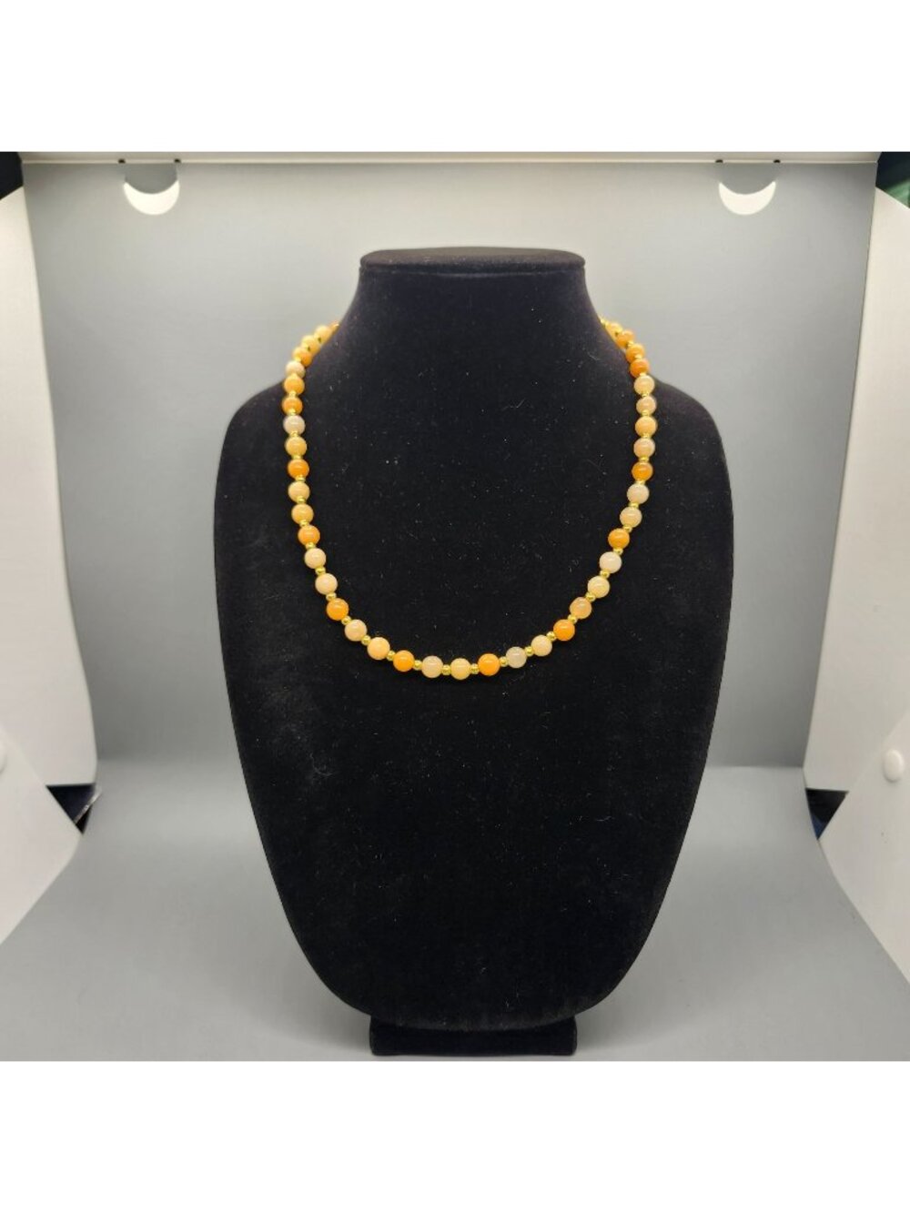 Amber & Cream Beaded Necklace With Gold-Tone Toggle Clasp Handmade Design